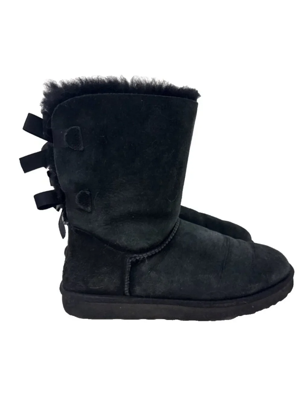 UGG Bailey Bow II Black Suede Boots Shearling Lined Womens US 10